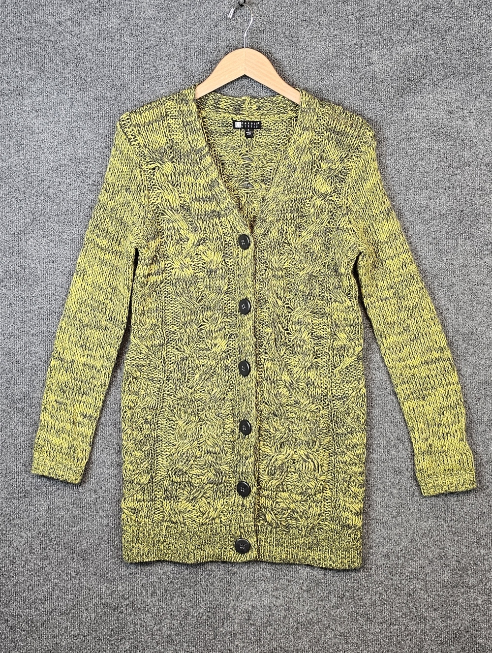 Vintage Carole Little Chartreuse & Grey Cable Knit Cardigan
